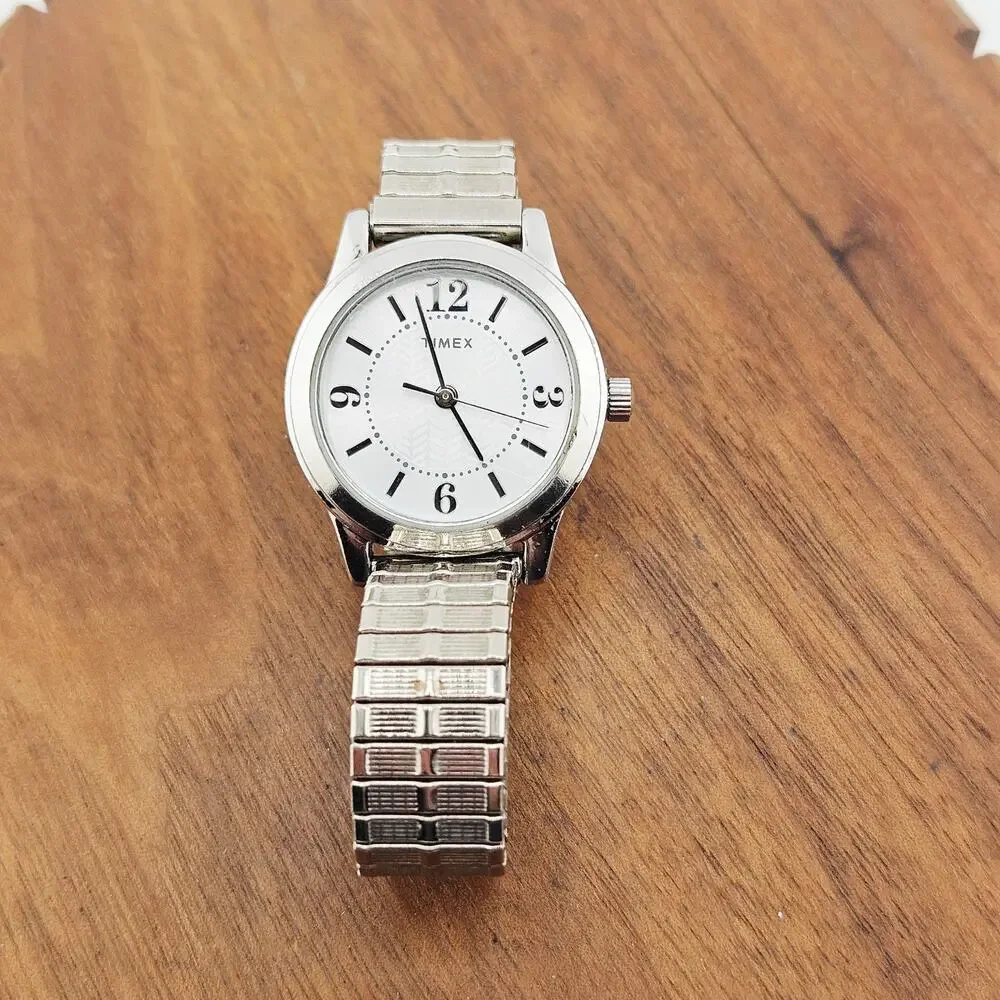 Timex Silver Tone Analog Watch Stretch Band Simple Basic Casual Everyday